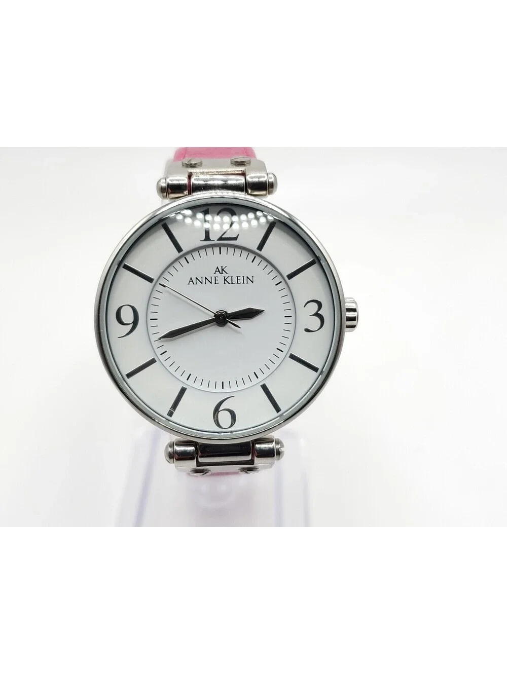 Womens AK Anne Klein Watch 34mm New Battery Pink Leather Band Y121E
